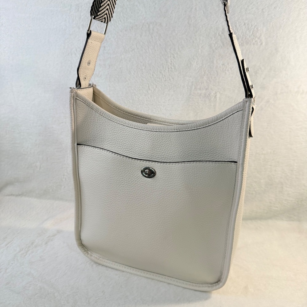 Rae Dunn Crossbody Bag Women Medium White Chevron Guitar Strap Messenger - Picture 5 of 11